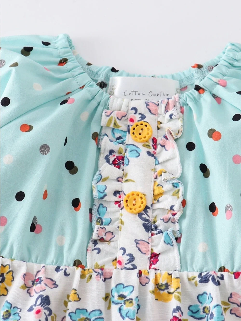 NWT Cotton Castle Baby Floral & Mint Polka Dot One-Piece Romper